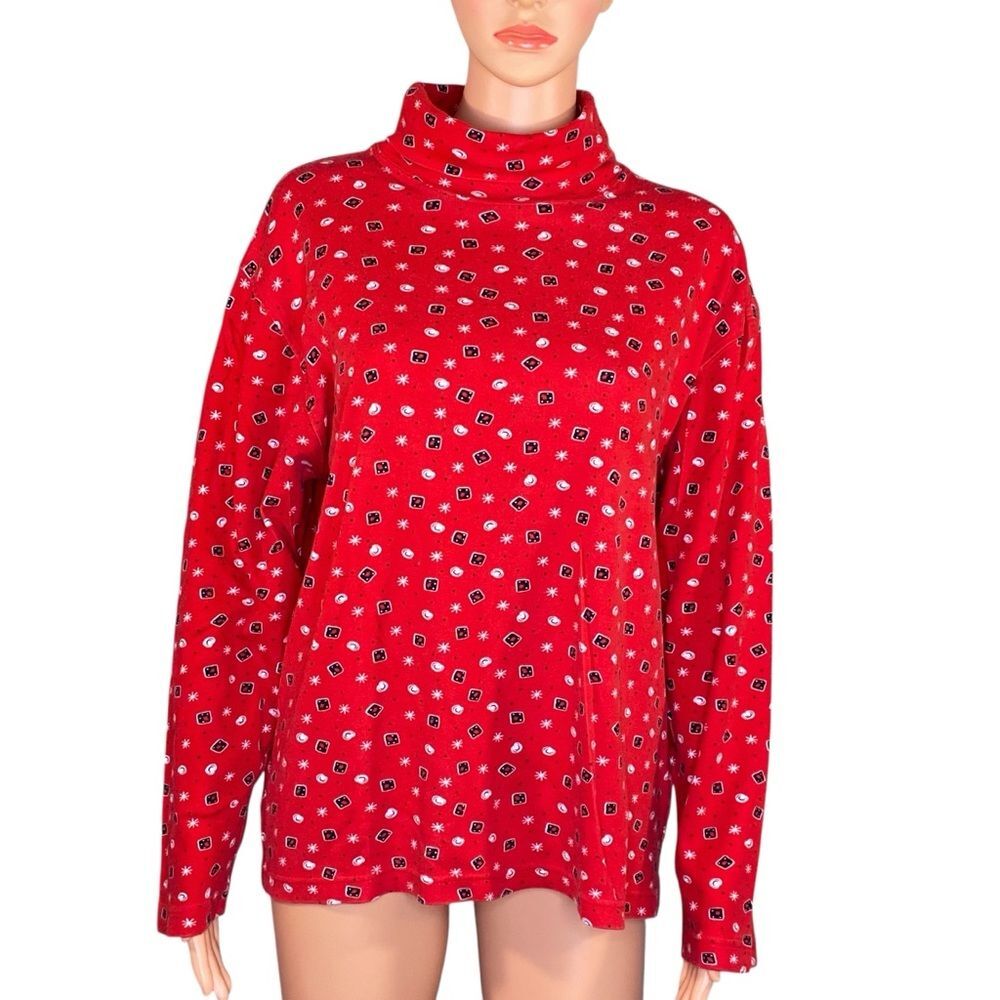 Talbots Red Turtleneck Sweater Long Sleeve Layering Piece Geometric Pattern XL